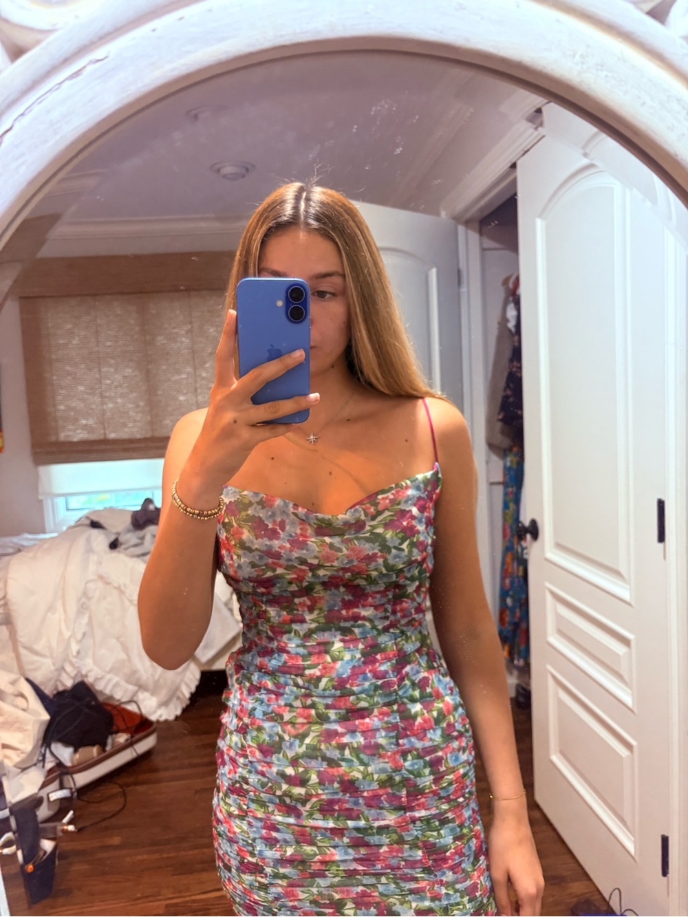 Floral Cowl Neck Bodycon Dress - Multicolor